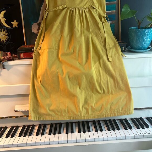 Vintage Boho Prairie Yellow Mustard Midi Dress with Fruit Healthy Life Logo M - Picture 12 of 16
